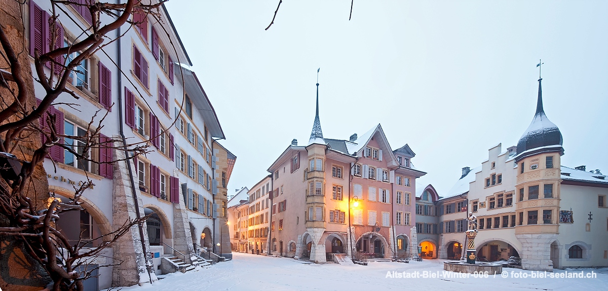 Bildname:  Altstadt-Biel-Winter-006 Altstadt Biel Bienne im WinterBildgrösse: 5587  x 2679 px /  47.3 x 22.7 cm (300dpi)Stichwörter:  Altstadt,...