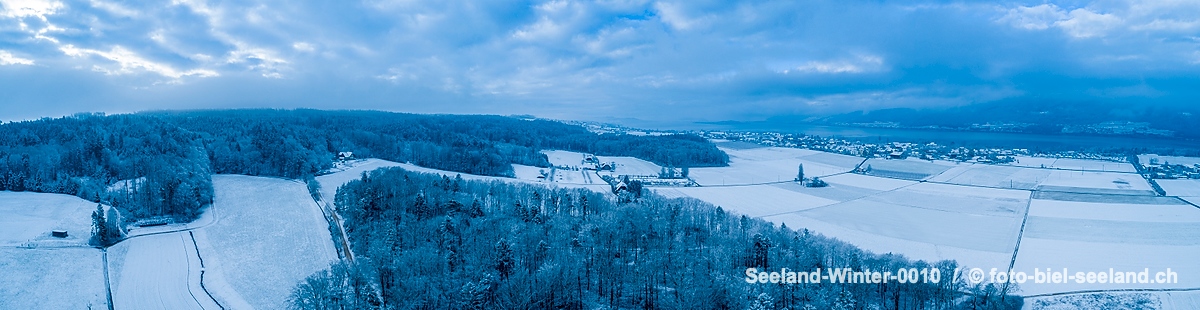 Bildname:  Seeland-Winter-0010 Luftaufnahme Berner Seeland im WinterBildgrösse: 12846  x 3322 px /  108.8 x 28.1 cm (300dpi)Stichwörter:  Berner...